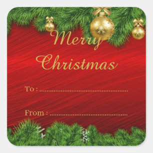 Adesivo Quadrado Presente De Natal De Pinho Vermelho Para O Sticker
