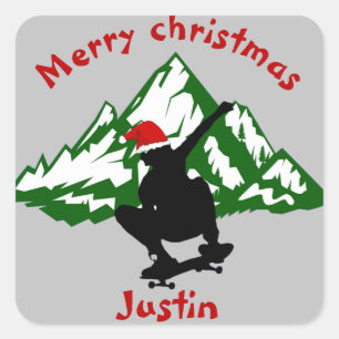 Adesivo Quadrado presente de natal de skate, nome personalizado