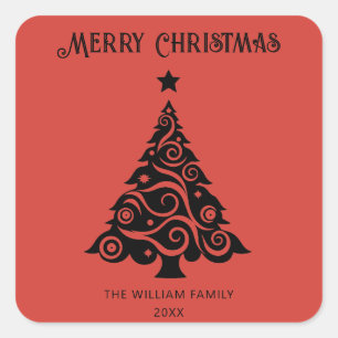 Adesivo Quadrado Presente de Natal Elegante Red Merry