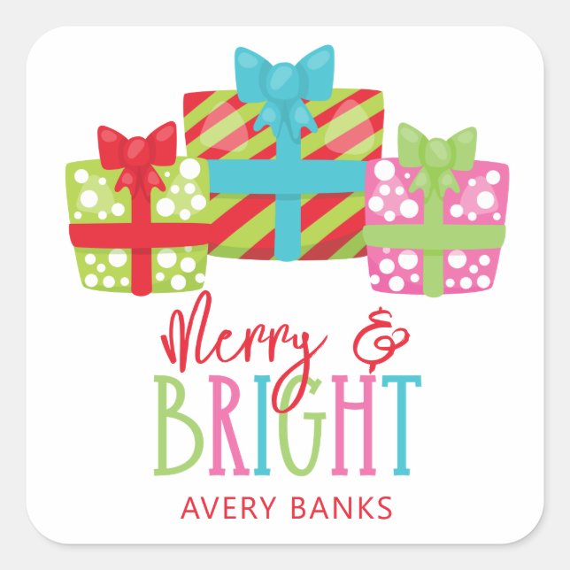 Adesivo Quadrado Presente de Natal Impressionante (Frente)