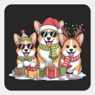 Adesivo Quadrado Presente de Natal para Mãe Amante de Cães Corgi