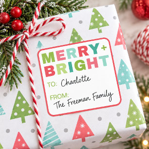 Adesivo Quadrado Presente de Natal Personalizado Alegre & Brilhante