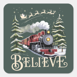 Adesivo Quadrado Presente de Natal Polar Express Acredite no Natal