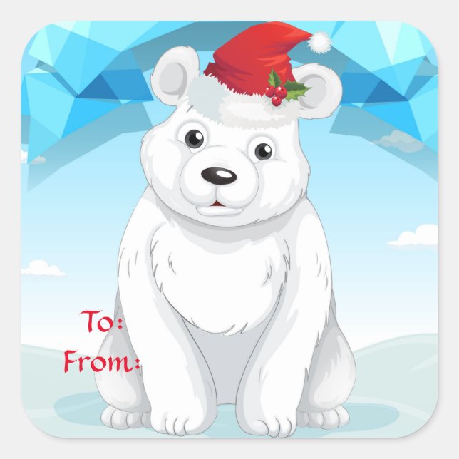 Adesivo Quadrado Presente de Natal - Urso Polar (Frente)