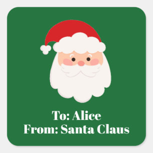 Adesivo Quadrado Presente de Natal Verde Fofo Personalizado do Papa