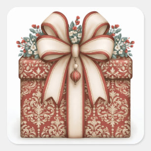 Adesivo Quadrado Presente de Natal Vermelho