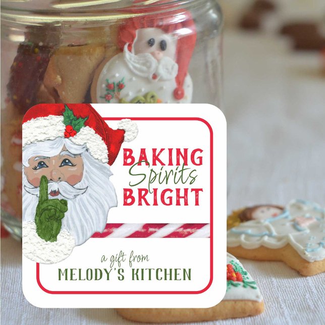 Adesivo Quadrado Presente de Papais noeis Brilhantes de Bebidas de  (These Baking Spirits Bright stickers add the perfect finishing touch to your gifts from the kitchen.)