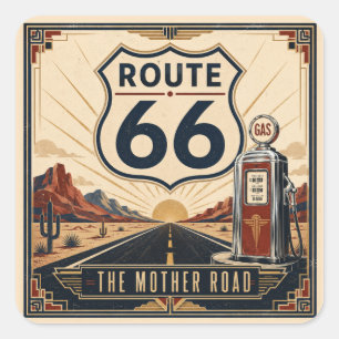 Adesivo Quadrado Presente de viagem do Mother Road nostálgico ao na
