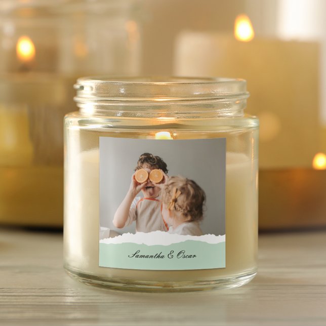 Adesivo Quadrado Presente de vírgula de Foto e Nome Personalizado d (Criador carregado)