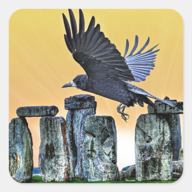 Adesivo Quadrado Presente do Ancient Stonehenge & Rook Corvid-lover (Frente)