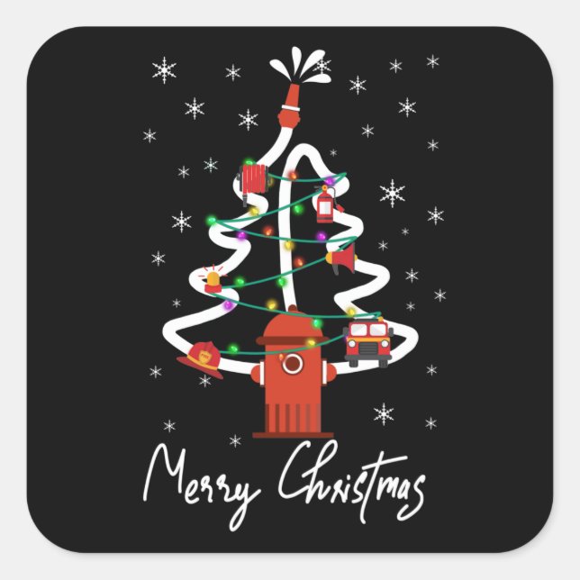 Adesivo Quadrado Presente do Bombeiro | Bombeiro Feliz de Natal (Frente)