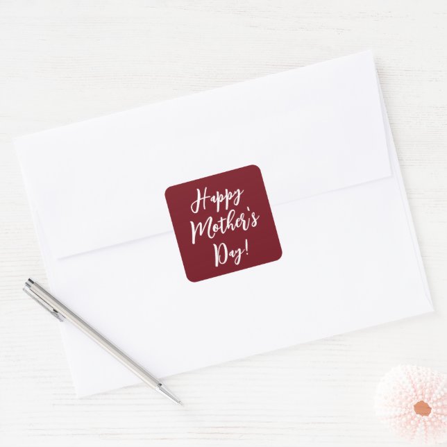 Adesivo Quadrado Presente do Dia das Mães profundo vermelho estilo  (Envelope)