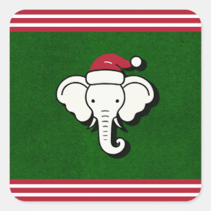 Adesivo Quadrado Presente Elefante Branco Vermelho e Verde Festa de