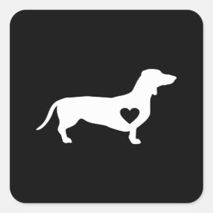 Adesivo Quadrado Presente no cão Dachshund Love Doxie Wiener Dog