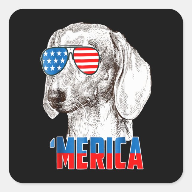 Adesivo Quadrado Presente no cão | Legal Dachshund 'Merica (Frente)