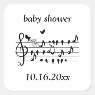 Adesivo Quadrado Presente Personalizado de Música para Chá de Bebê 