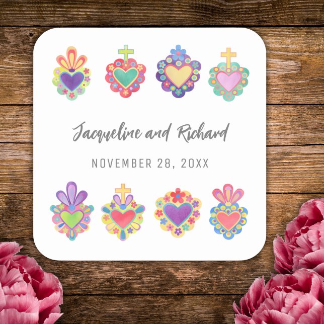 Adesivo Quadrado Presente sagrado do coração mexicano (Criador carregado)