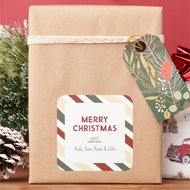 Adesivo Quadrado Presente Simples Moderno da Família Stripes de Nat (Feriado)