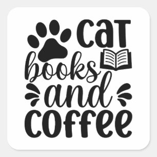 Adesivo Quadrado Presente Simples para Amantes de Gatos, Livros e C