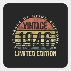 Adesivo Quadrado Presentes De 75 Anos Vintage 1946 Aniversário