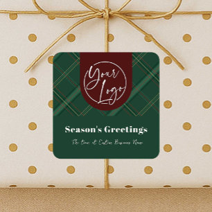 Adesivo Quadrado Presentes de Férias Corporativos Xadrez Verde Logo