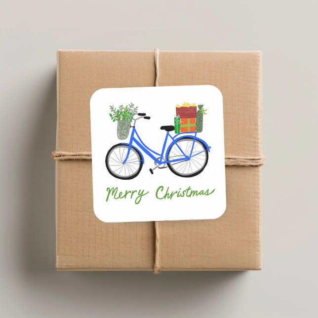 Adesivo Quadrado Presentes de Natal Adoráveis (Adorable Christmas Bicycle Holiday Xmas Gifts Square Sticker
)