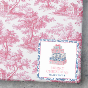 Adesivo Quadrado Presentes de Natal de Chinoiserie Azul e Rosa