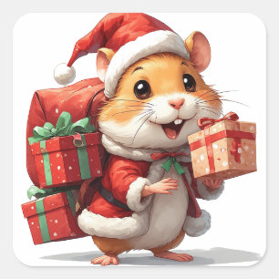 Adesivo Quadrado Presentes de Natal do Hamster