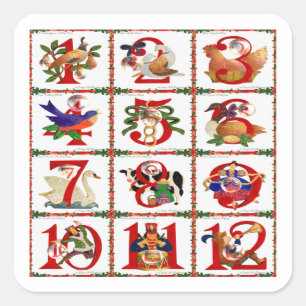 Adesivo Quadrado Presentes de Quilt Impresso dos 12 Dias de Natal