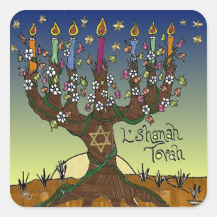 Adesivo Quadrado Presentes e Roupas Judaicas L'shanah Tovah Árvore 