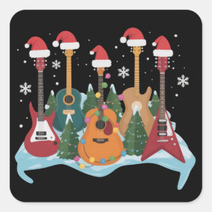 Adesivo Quadrado Presépio de Natal de Guitarra Retro Divertida Fest
