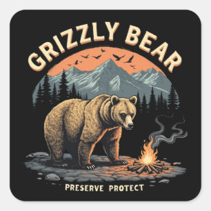Adesivo Quadrado Preservação e proteção do urso grizzly