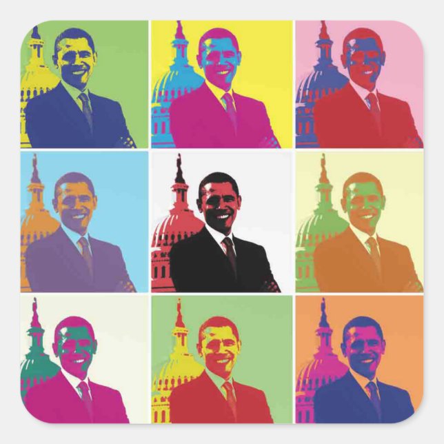 Adesivo Quadrado Presidente Obama Pop Art (Frente)