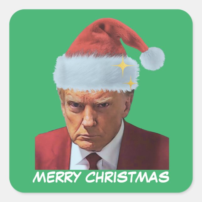 Adesivo Quadrado Presidente Trump 2024 Caça de Mug Feliz Natal (Frente)