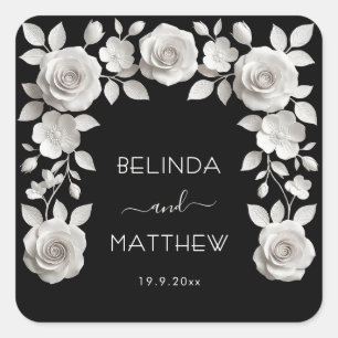 Adesivo Quadrado Pretas e Brancas Rosas Florais 3D   Casamento