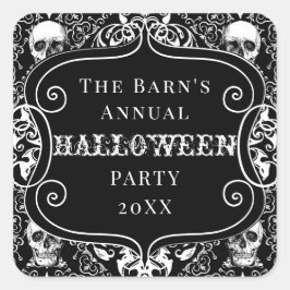 Adesivo Quadrado Preto Branco Halloween Damask Skull Gótica Persona