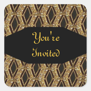 Adesivo Quadrado Preto e selo elegante Dourado do envelope