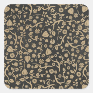 Adesivo Quadrado Preto e teste padrão de flor de Tan