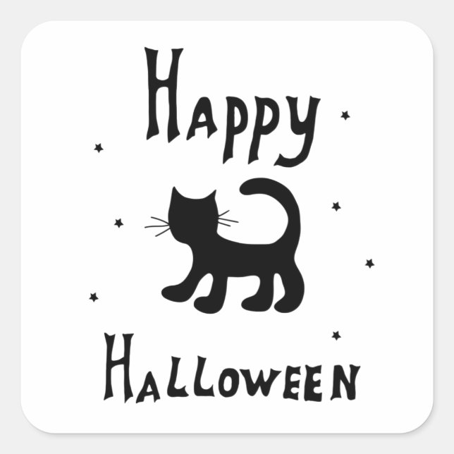 Adesivo Quadrado Preto Feliz Halloween assustador (Frente)