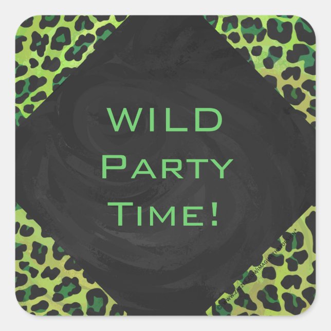 Adesivo Quadrado Preto-leopardo e Verde com Monograma (Frente)