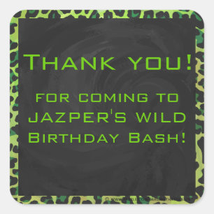 Adesivo Quadrado Preto-leopardo e Verde com Monograma