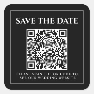 Adesivo Quadrado Preto QR Moderno Minimalista Casamento Salve A Dat