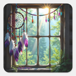 Adesivo Quadrado Pretty Boho Purple Dreamcatcher in Window  