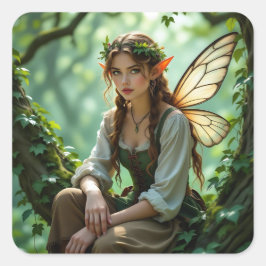 Adesivo Quadrado Pretty Elven Fairy in Enchanted Forest