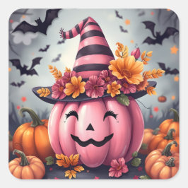 Adesivo Quadrado Pretty Pink Halloween Pumpkin Jack-o-lantern