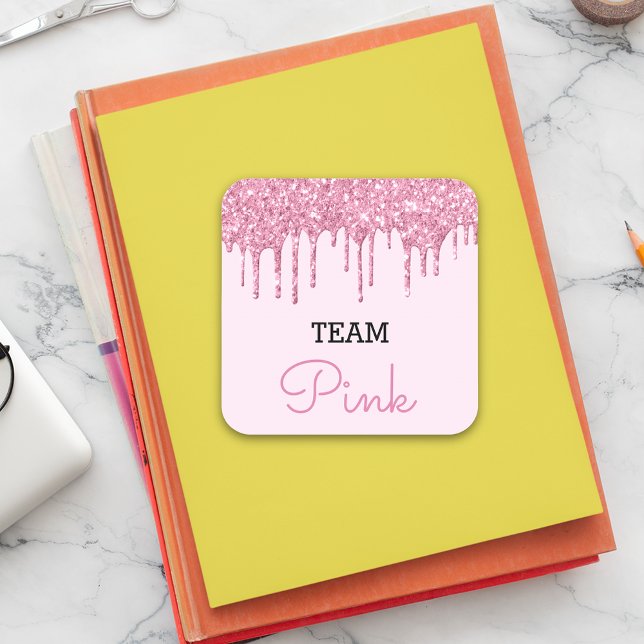 Adesivo Quadrado Previsões de Revelação de Gênero Rosa Menina Brilh (Criador carregado)