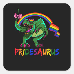 Adesivo Quadrado Pridesaurus Pride Gay T-Rex Dino Rainbow
