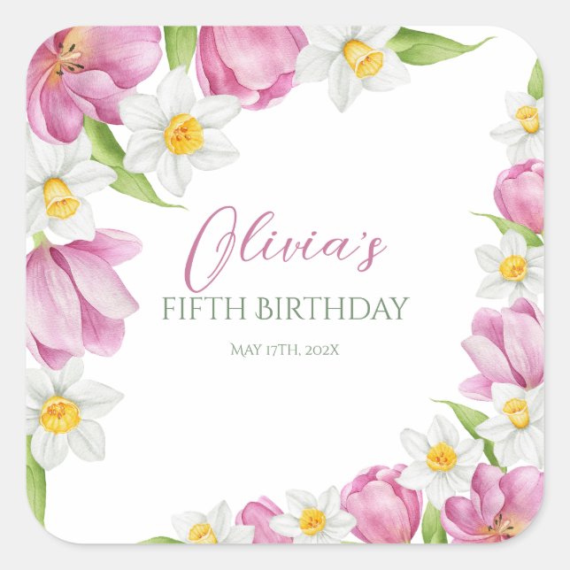 Adesivo Quadrado Primavera Aniversário de criança de ventilador col (Frente)