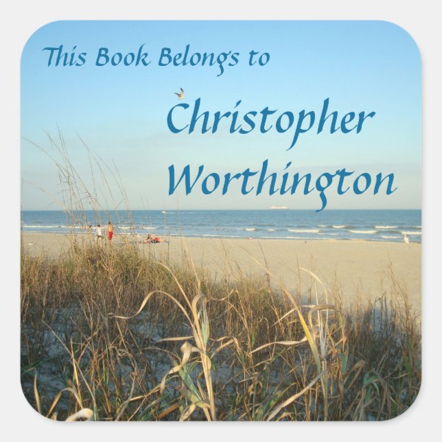 Adesivo Quadrado Primavera Beach Scene n.º 3 Bookplate (Frente)