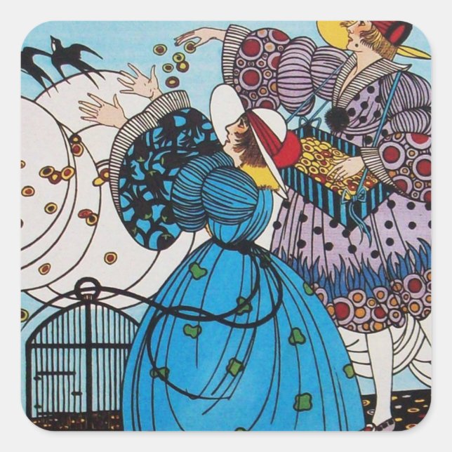 ADESIVO QUADRADO PRIMAVERA BIRDS/DESIGNADOR DE CUSTOS DE FASHION (Frente)